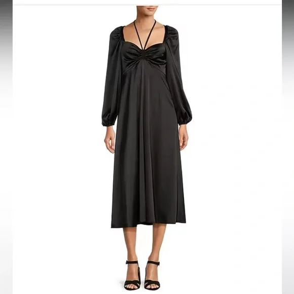 antonio melani halter dress Antonio Melani Dreama Satin Ruched Halter Neck Sleeveless Sheath Slip Maxi  Dress